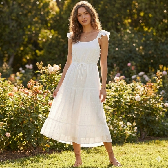 art class Dresses & Skirts - Art Class White Midi Dress Puff Sleeves